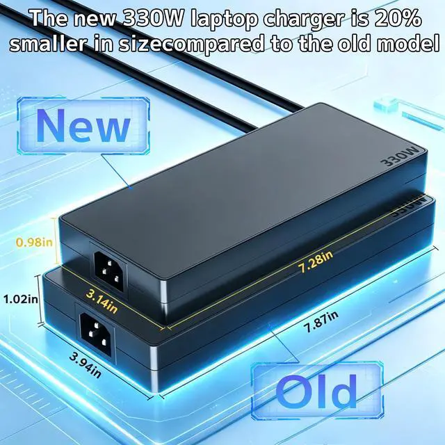 Alt view image 3 of 6 - Slim 330W GaN ADL330SDC3A Charger Replacement for Lenovo Legion RTX Laptop | Legion pro 5i 5 9 9i 7 7i 16IRX8 16IRX8H 16IRX9 RTX 4070 4080 4090 Yoga AIO GX21K06347 20V 16.5A Power AC Adapter Supply Co