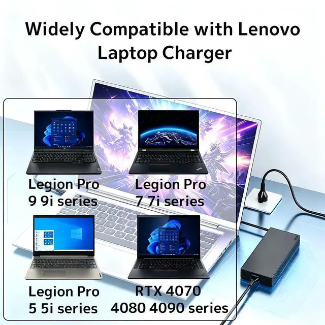 Alt view image 5 of 6 - Slim 330W GaN ADL330SDC3A Charger Replacement for Lenovo Legion RTX Laptop | Legion pro 5i 5 9 9i 7 7i 16IRX8 16IRX8H 16IRX9 RTX 4070 4080 4090 Yoga AIO GX21K06347 20V 16.5A Power AC Adapter Supply Co