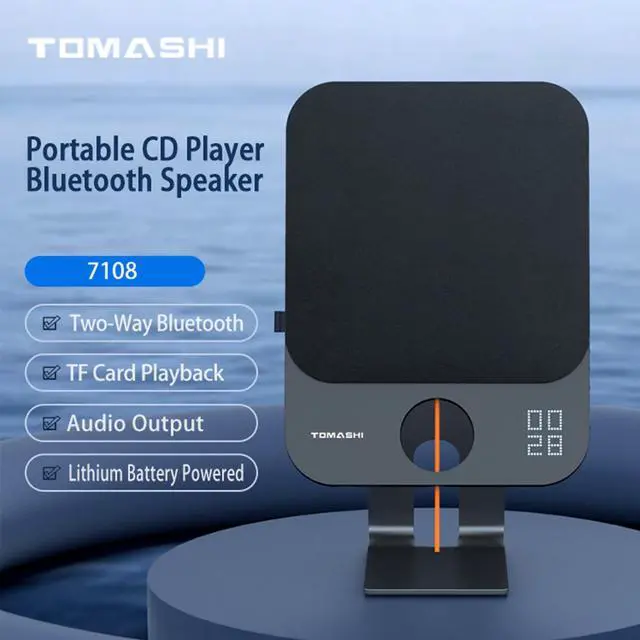 Alt view image 2 of 6 - Portable CD Player with Stereo Speakers, Bluetooth TX/RX, CD/MP3 Player with AUX & TF Card Playback, Rechargeable Type-C Music Player with Remote Control, Desktop & Wall Mount for Home