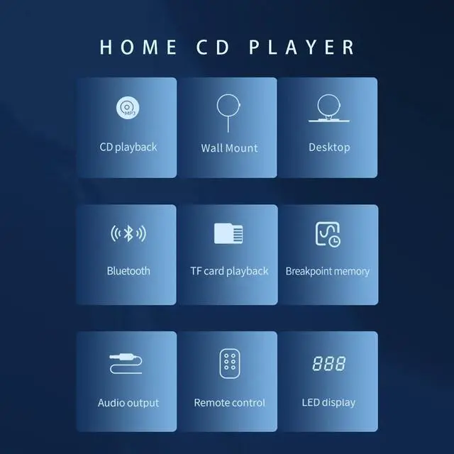 Alt view image 3 of 6 - Portable CD Player with Stereo Speakers, Bluetooth TX/RX, CD/MP3 Player with AUX & TF Card Playback, Rechargeable Type-C Music Player with Remote Control, Desktop & Wall Mount for Home