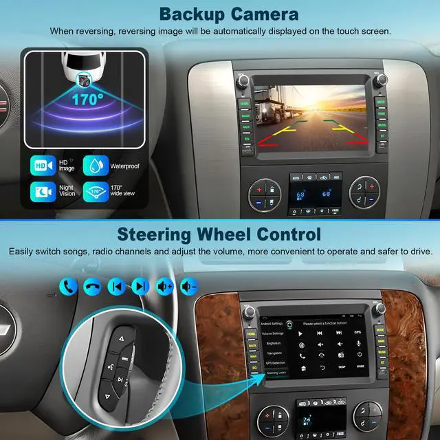 Alt view image 4 of 6 - 8-core 4G+64G Car Radio for 2007-2012 Chevrolet Chevy Silverado Impala GMC Sierra Acadia Enclave Yukon, 7" IPS Touch Screen Car Stereo with GPS, CarPlay/Android Auto, Backup Camera/DSP/SWC