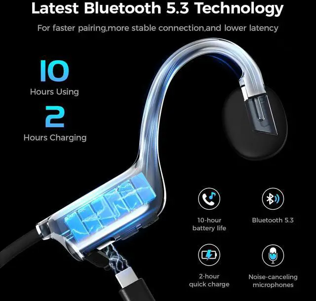 Alt view image 6 of 6 - Bone Conduction Headphones, Wireless Bluetooth Open-Ear Sports Headphones with Mic, Type-C Quick Charging Long Battery Life, Upgrade Waterproof Earphones for Running, Walking, Cycling, Workout, Gift