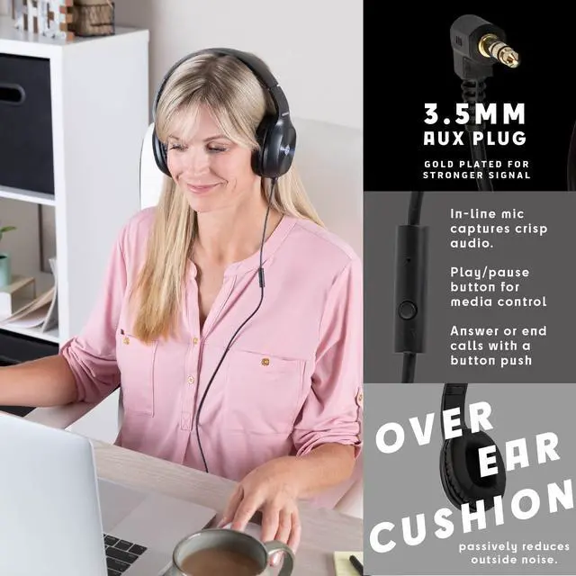 Alt view image 3 of 6 - Classroom Headphones-Bulk 10-Pack, with Microphone Student On Ear Comfy Swivel Earphones for Library, School, Airplane, Kids-for Online Learning and Travel, HQ Stereo Sound 3.5mm Jack (Black)