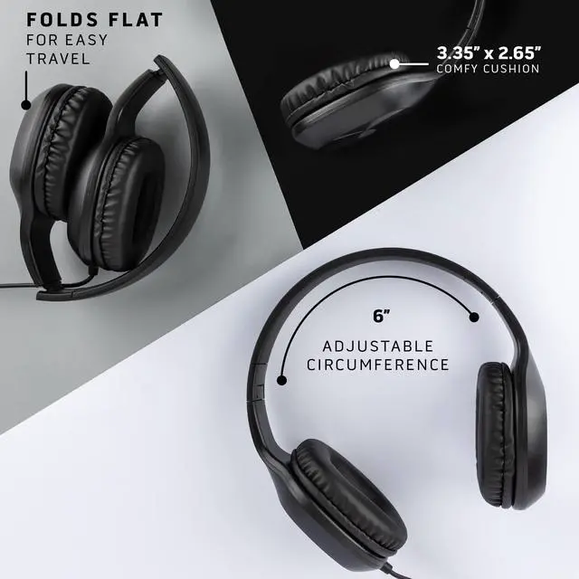 Alt view image 4 of 6 - Classroom Headphones-Bulk 10-Pack, with Microphone Student On Ear Comfy Swivel Earphones for Library, School, Airplane, Kids-for Online Learning and Travel, HQ Stereo Sound 3.5mm Jack (Black)