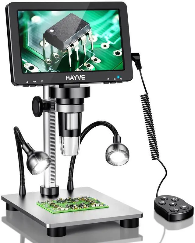 Main image of 7'' IPS Digital Microscope 1200X DM9 Coin Microscope with Lights | 16MP Camera Sensor, 10 LED Light, Wired Remote, Compatible with Windows/Mac OS