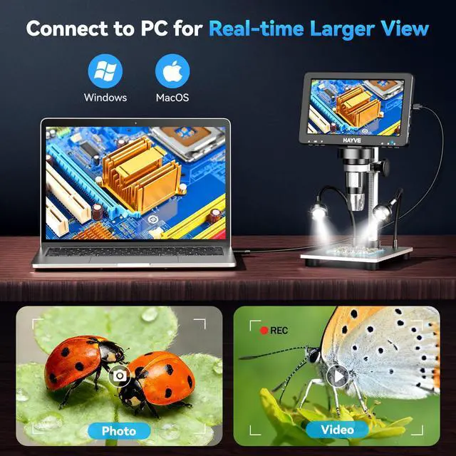 Alt view image 5 of 6 - 7'' IPS Digital Microscope 1200X DM9 Coin Microscope with Lights | 16MP Camera Sensor, 10 LED Light, Wired Remote, Compatible with Windows/Mac OS