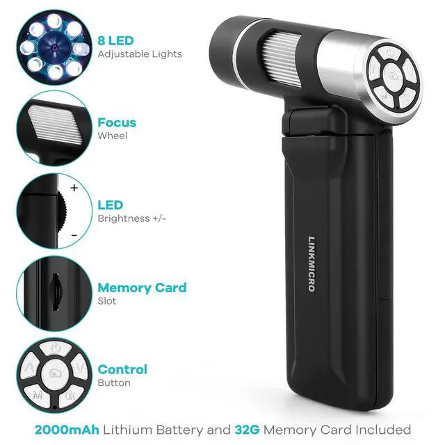 Alt view image 6 of 6 - LM203 Digital Microscope Handheld with 4" Screen, Portable Microscope Camera for Adults, 200X USB Coin Magnifier with 8 LED Lights, Microscope Kit for Kids 8-12, 1080P Photo Video, 32G