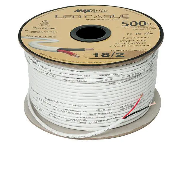 Alt view image 2 of 2 - 18AWG LED Cable/Speaker Wire 2 Conductor in-Wall Plenum Rated Jacketed, Low Voltage Wiring, UL Class 2 Certified - 500 ft Spool