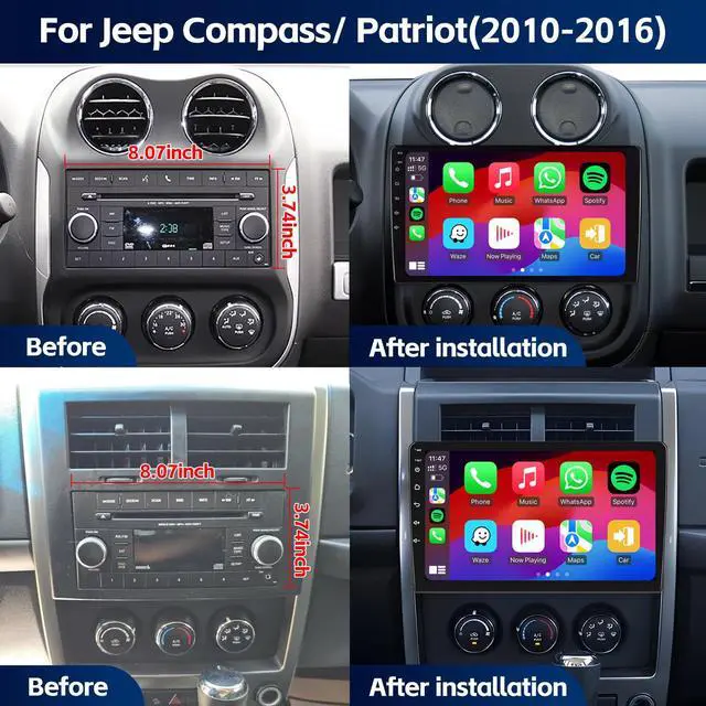 Alt view image 2 of 6 - 10.2 Inchs Car Stereo Radio Upgrade for Jeep Compass Patriot 2010 2011 2012 2013 2014 2015 2016 with Wireless CarPlay/Android Auto/SWC/Touch Screen/Android12/GPS Navigation/HD Backup Camera