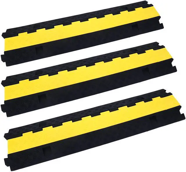 Main image of Cable Ramp Cable Protector Ramps Wire Hose Protective 2 Channel Traffic Rubber Plastic Cord Cover Speed Bump for Asphalt Concrete Gravel Driveway Outdoor, 3 Pack