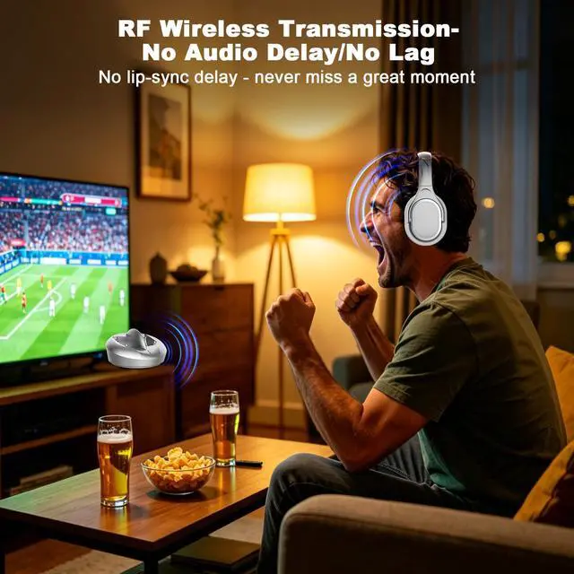 Alt view image 2 of 6 - TV Headphones Wireless with RF Transmitter Ideal Gift for Seniors | HiFi Stereo,Adjustable Headband,10Hour Battery,Lightweight,Easy Setup,No Latency,Optical AUX RCA Compatible,Gift for Elderly