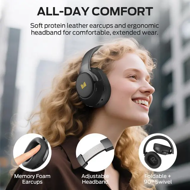Alt view image 5 of 6 - Persona 5th ANC-Wireless Bluetooth Over-Ear Headphones with Microphone, 70H Playtime, Foldable Lightweight Bluetooth 6.0 Headphone for Travel/Office