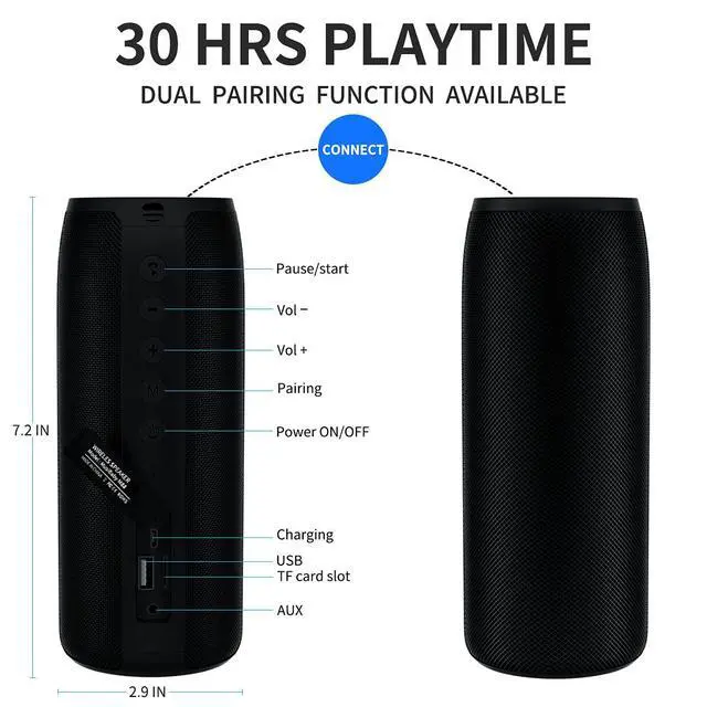 Alt view image 4 of 6 - M88 Bluetooth Speaker, Loud Bass Portable Outdoor Speaker | Deep bass sound, camping ready, backyard music, patio listening, travel speaker, dual pairing stereo