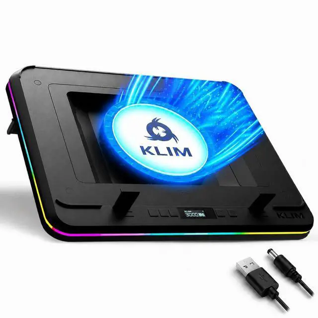 Main image of Turbofrost MAX Gaming Laptop Cooling Pad, Patented TurboFan XL | Smart Inlay for direct airflow, dual USB-C/DC power, 3 extra USB ports, up to 17.3in, LCD, RGB, Adjustable Speed