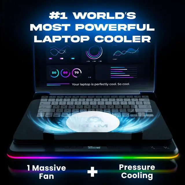 Alt view image 2 of 6 - Turbofrost MAX Gaming Laptop Cooling Pad, Patented TurboFan XL | Smart Inlay for direct airflow, dual USB-C/DC power, 3 extra USB ports, up to 17.3in, LCD, RGB, Adjustable Speed