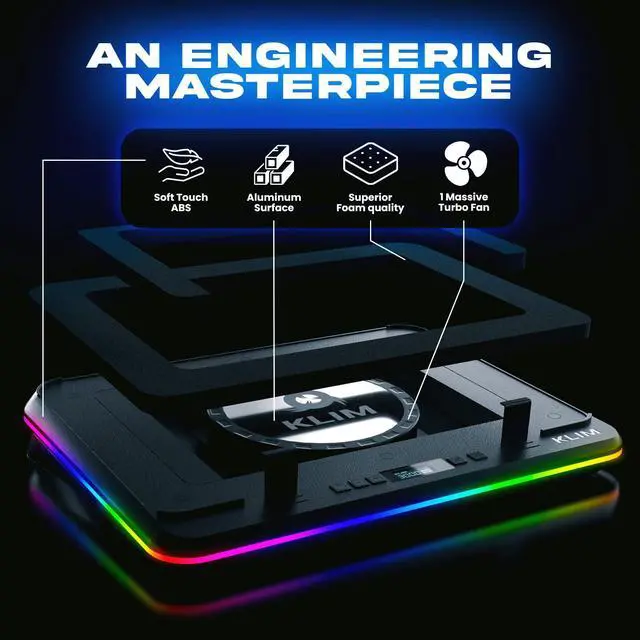 Alt view image 3 of 6 - Turbofrost MAX Gaming Laptop Cooling Pad, Patented TurboFan XL | Smart Inlay for direct airflow, dual USB-C/DC power, 3 extra USB ports, up to 17.3in, LCD, RGB, Adjustable Speed