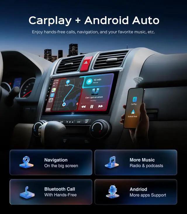 Alt view image 5 of 6 - 9 Inch Car Radio Stereo for Honda CR-V 2006-2011 Wireless CarPlay Android Auto 5G WiFi GPS Navigation Touch Screen Bluetooth FM RDS HD Backup Camera (2006-2011 CRV Radio) | CarPlay Android Auto 5G WiF