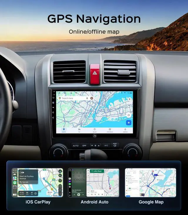 Alt view image 6 of 6 - 9 Inch Car Radio Stereo for Honda CR-V 2006-2011 Wireless CarPlay Android Auto 5G WiFi GPS Navigation Touch Screen Bluetooth FM RDS HD Backup Camera (2006-2011 CRV Radio) | CarPlay Android Auto 5G WiF