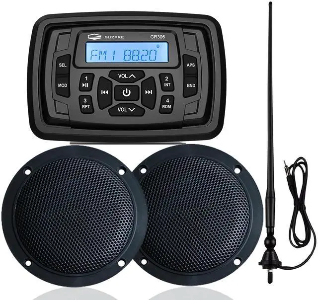 Main image of Marine Audio System Waterproof Bluetooth FM/AM Radio Stereo Receiver with 4 inch Boat Speakers and Antenna Ready for ATV, UTV, RV, Yacht