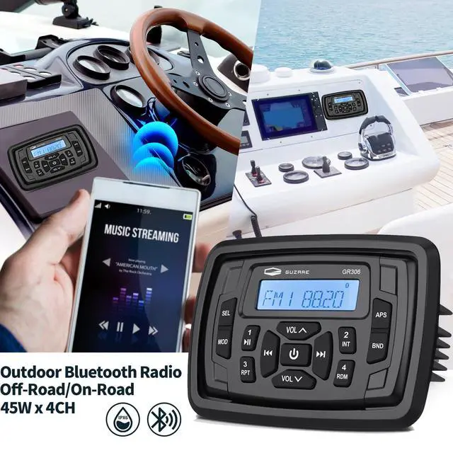 Alt view image 3 of 6 - Marine Audio System Waterproof Bluetooth FM/AM Radio Stereo Receiver with 4 inch Boat Speakers and Antenna Ready for ATV, UTV, RV, Yacht