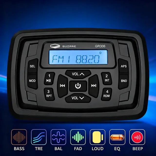 Alt view image 4 of 6 - Marine Audio System Waterproof Bluetooth FM/AM Radio Stereo Receiver with 4 inch Boat Speakers and Antenna Ready for ATV, UTV, RV, Yacht