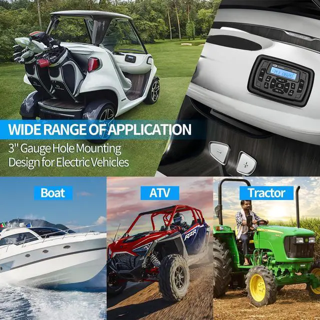 Alt view image 5 of 6 - Marine Audio System Waterproof Bluetooth FM/AM Radio Stereo Receiver with 4 inch Boat Speakers and Antenna Ready for ATV, UTV, RV, Yacht