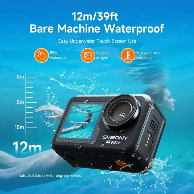 Alt view image 4 of 6 - ACT20 (2nd) 4K/60FPS Waterproof Underwater Camera 40FT Without Case | 6-Axis + AI Stabilization, Dual IPS Screen with Voice Control, 2 Battery for Snorkeling, Skiing