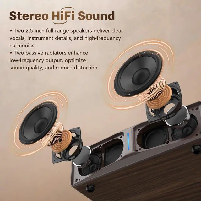 Alt view image 4 of 6 - Vinyl Record Player with Built-in Speakers, Bluetooth 5.4 Input Turntable for Vinyl Records, Magnetic Cartridge, 33/45 RPM Belt Drive, RCA Out, Adjustable 3-Level Light Bar, Walnut Brown | Adjustable