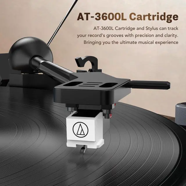 Alt view image 6 of 6 - Vinyl Record Player with Built-in Speakers, Bluetooth 5.4 Input Turntable for Vinyl Records, Magnetic Cartridge, 33/45 RPM Belt Drive, RCA Out, Adjustable 3-Level Light Bar, Walnut Brown | Adjustable