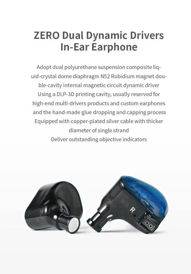 Alt view image 5 of 6 - x Crinacle Zero Dual Dynamic Drivers HiFi Wired Earbuds in-Ear Headphone Gaming Earbuds