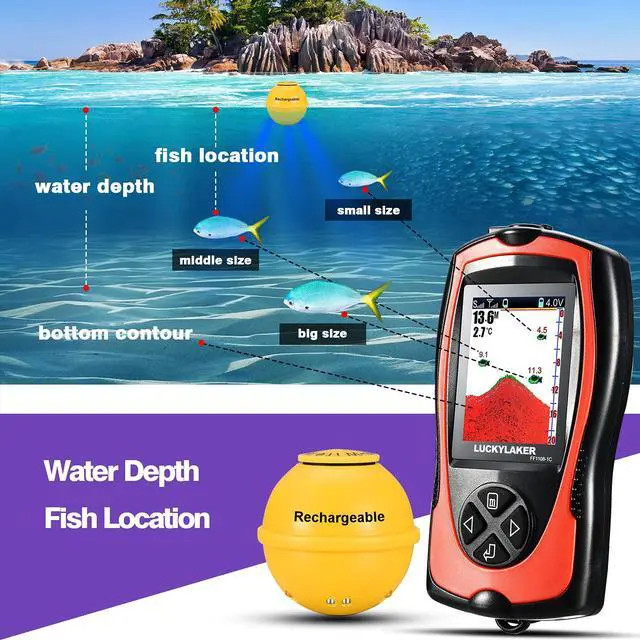 Alt view image 2 of 6 - Sonar Kayak Fish Finder Portable Water Handheld Depth Finder Boat Transducer Wireless Fish Finders Sea LCD Screen Fishing