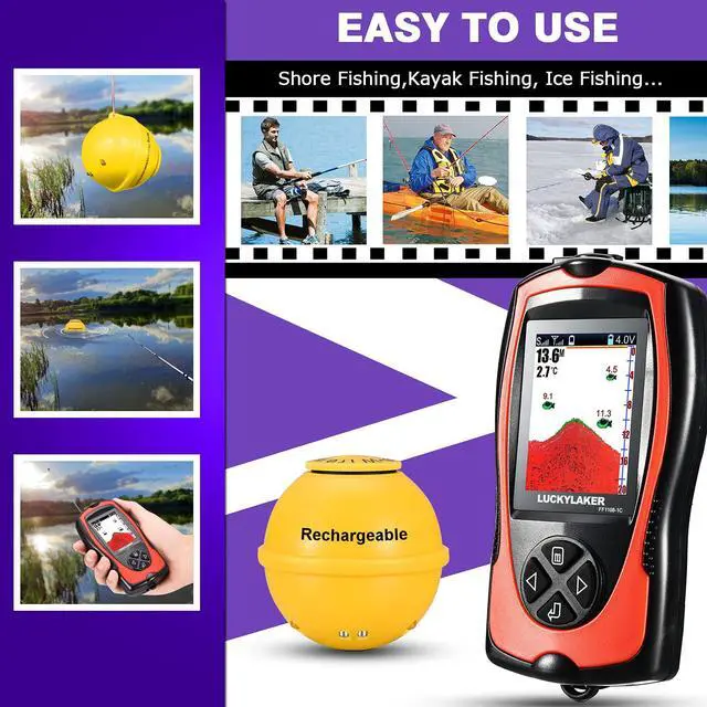 Alt view image 6 of 6 - Sonar Kayak Fish Finder Portable Water Handheld Depth Finder Boat Transducer Wireless Fish Finders Sea LCD Screen Fishing