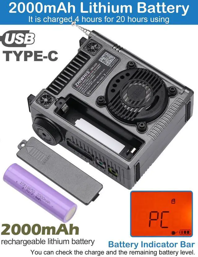 Alt view image 6 of 6 - Shortwave Radio with Bluetooth and APP Control, AM FM VHF SW WB Portable Receiver, Super Bass/5 Types of Light Effects/6 EQ/Recording Rechargeable Stereo Emergency Radios Player ZWS-A320