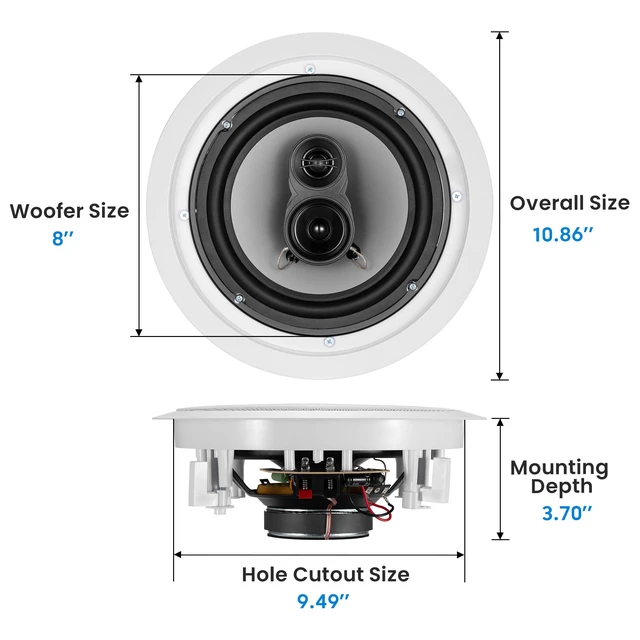 Alt view image 2 of 6 - Acoustic Audio CS-IC83 in Ceiling 8" Speaker 3 Pair Pack 3 Way Home Theater 2100 Watt