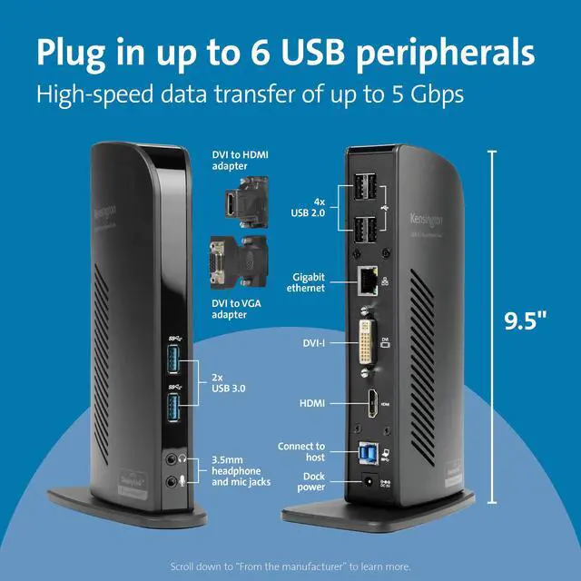 Alt view image 2 of 5 - USB 3.0 Dual Display Docking Station for MacBooks, Windows and Surface (K33972US) | For MacBooks, Windows, and Surface, dual monitor support, reliable USB 3.0 connection