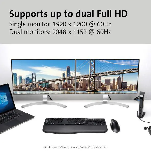 Alt view image 3 of 5 - USB 3.0 Dual Display Docking Station for MacBooks, Windows and Surface (K33972US) | For MacBooks, Windows, and Surface, dual monitor support, reliable USB 3.0 connection