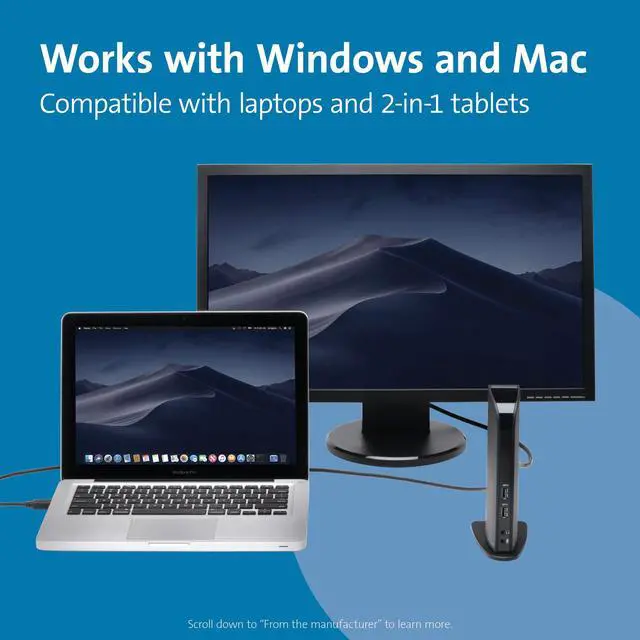 Alt view image 4 of 5 - USB 3.0 Dual Display Docking Station for MacBooks, Windows and Surface (K33972US) | For MacBooks, Windows, and Surface, dual monitor support, reliable USB 3.0 connection