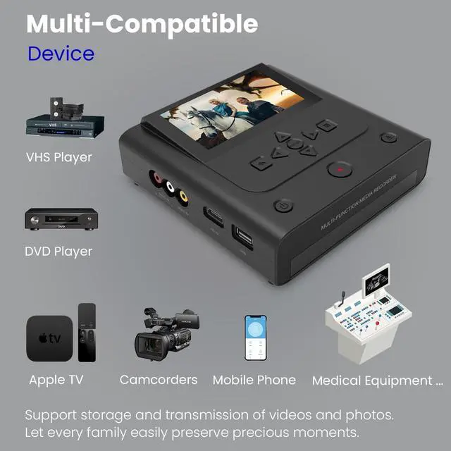 Alt view image 2 of 6 - VHS to DVD Recorder, VCR to DVD Recorder-Convert Photos and Videos Between VHS,VCR,Memory Card,DVD and USB. Phone can use a Free app to Burn Videos and Photos, Also has TV Recording Function(Black)