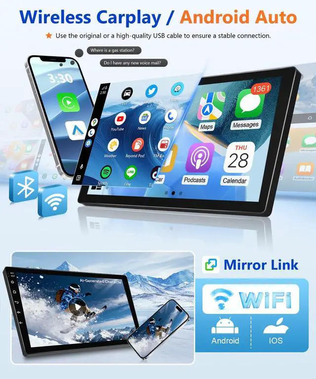 Alt view image 2 of 6 - 8Core 4G + 64G Android Car Stereo for Honda Civic 2012 to 2015 Apple CarPlay Android Auto, 9IN IPS Touch Screen for Civic Car Play Unit with GPS Navi BT FM RDS DSP HiFi 5G WiFi SWC MIC Camere