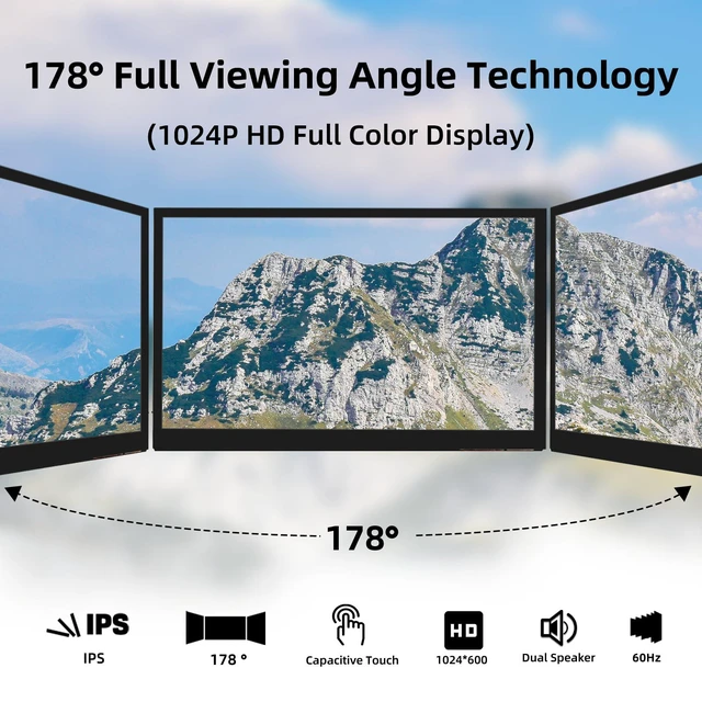 Alt view image 2 of 6 - Raspberry Pi Screen, 10.1 Inch Touchscreen Monitor, IPS 1024×600, Dual Built-in Speakers, HDMI Portable Monitor Compatible with Raspberry Pi 5/4/3/Zero,Driver Free