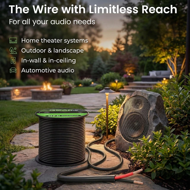 Alt view image 3 of 6 - Outdoor Speaker Wire CL3 Rated, 10 Gauge Speaker Wire, Speaker Cable 100 ft for Outdoor Speakers, Patio, Garden, Backyard Audio, Direct Burial in Ground/in Wall, OFC (Black, 2-Conductors)