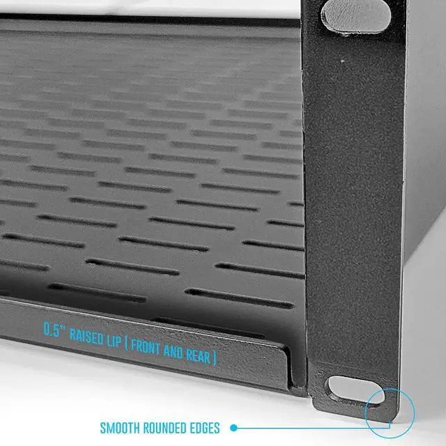 Alt view image 5 of 6 - AxcessAbles 2U Vented Rack Shelf - 2 Pack | Rack Trays for 19 Inch Equipment Rack Cabinets | 18" Deep Rackmount Shelf with Lips | 50lb Capacity (2-Pack)