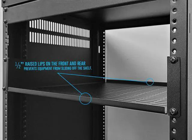 Alt view image 6 of 6 - AxcessAbles 2U Vented Rack Shelf - 2 Pack | Rack Trays for 19 Inch Equipment Rack Cabinets | 18" Deep Rackmount Shelf with Lips | 50lb Capacity (2-Pack)