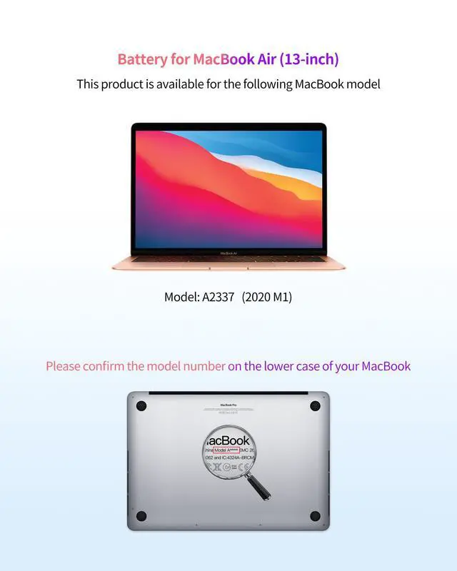 Alt view image 2 of 6 - Battery Replacement for MacBook Air A2337(2020 M1) 13-inch A2389 Battery | 11.4V 4800mAh 55Wh, EMC 3598, up to 1000 cycles, tool kit, installation guide