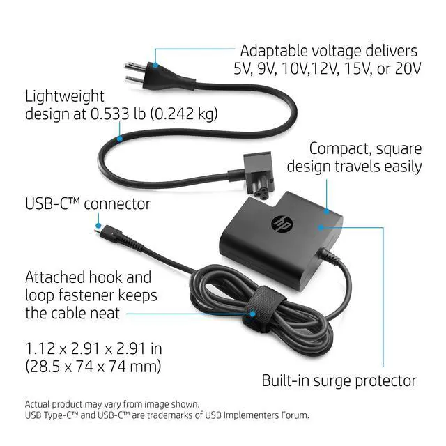 Alt view image 2 of 3 - Travel AC Adapter - Power Adapter - 65 Watt - Black