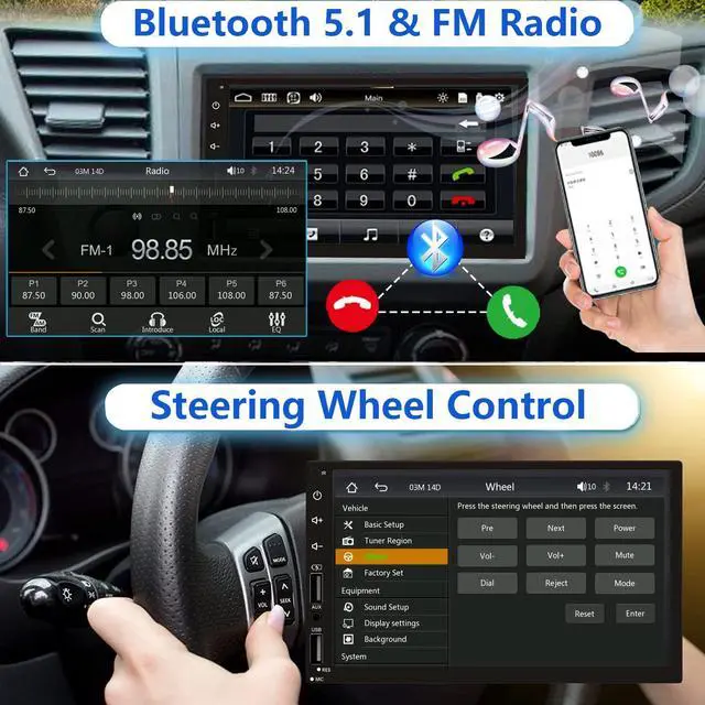 Alt view image 3 of 5 - Wireless Carplay Double Din Car Stereo with Android Auto | 7inch Touch Screen Car Radio with Backup Camera, Car Audio Receiver, Bluetooth, Mirrorlink, FM, SWC, 2 USB/AUX/Subwoofer