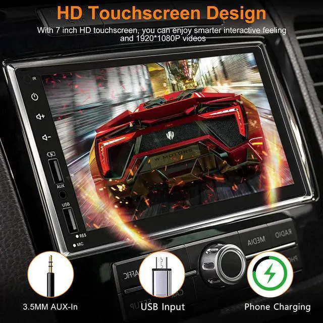 Alt view image 4 of 5 - Wireless Carplay Double Din Car Stereo with Android Auto | 7inch Touch Screen Car Radio with Backup Camera, Car Audio Receiver, Bluetooth, Mirrorlink, FM, SWC, 2 USB/AUX/Subwoofer