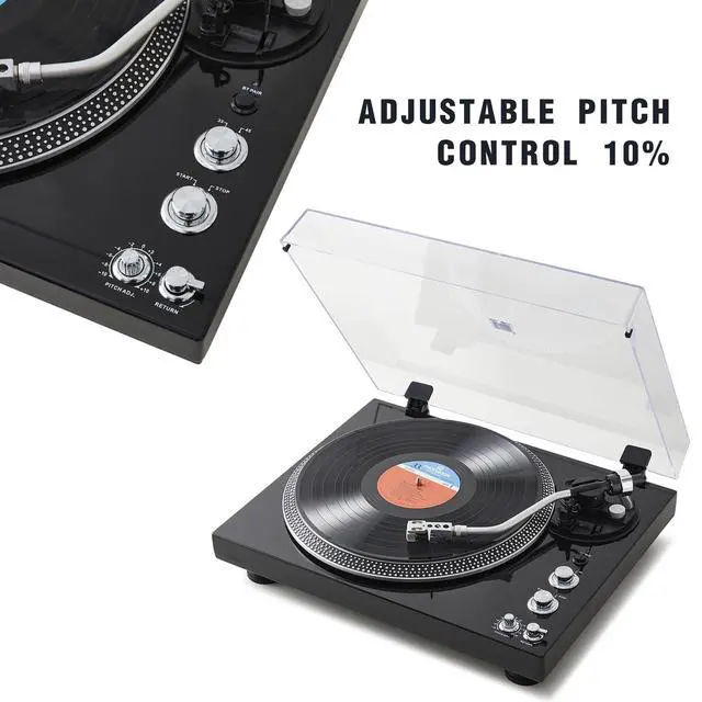 Alt view image 3 of 6 - Hi-Fi Belt-Drive Turntable with Premium Cartridge, Pitch Control ±10%, Auto-Return Tonearm, 2-Speed 33/45 RPM Vinyl Player, Glossy Black Finish