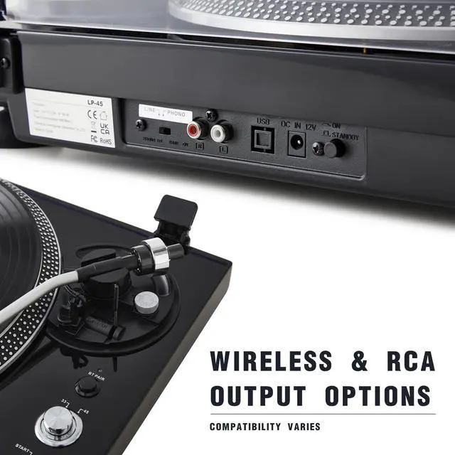 Alt view image 4 of 6 - Hi-Fi Belt-Drive Turntable with Premium Cartridge, Pitch Control ±10%, Auto-Return Tonearm, 2-Speed 33/45 RPM Vinyl Player, Glossy Black Finish
