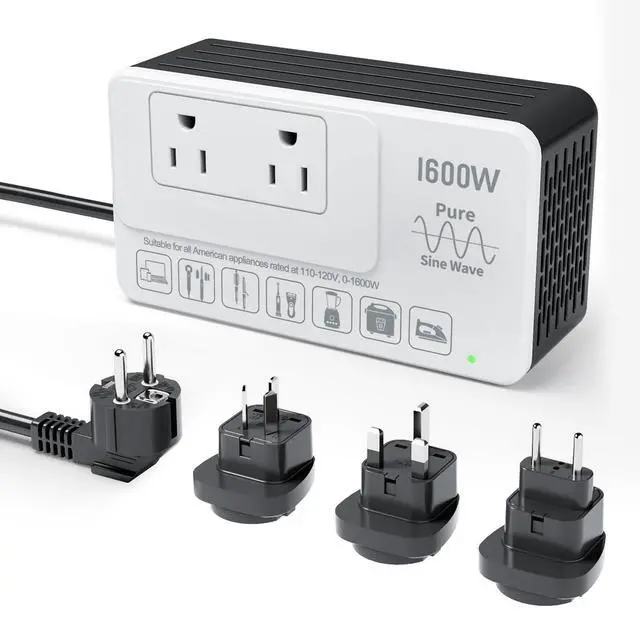 Main image of 1600W 220V to 110V Converter, Power 110V Appliances in 220250V Countries | Pure Sine Wave Voltage Converter US to Europe International Travel, No Load-Type Restrictions - Plug & Play, Surge Protected